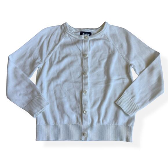 Lands End Girls White Cotton Button-Down Cardigan Sweater Small 6-7 - Picture 1 of 8